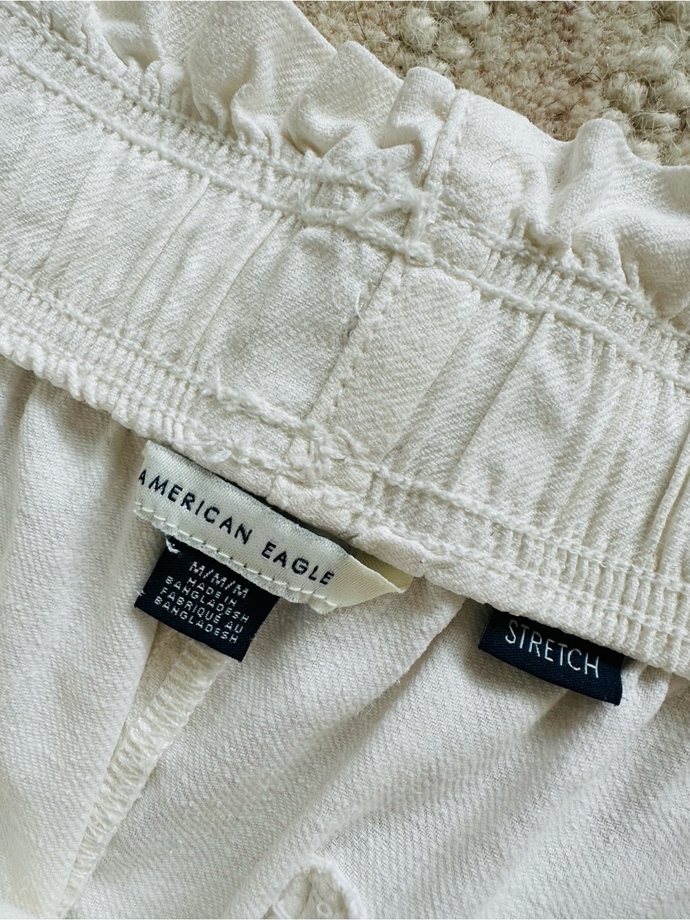 American Eagle Linen Blend Cream/White Wide Leg Flowy Stretch Waist Pants - Picture 7 of 8